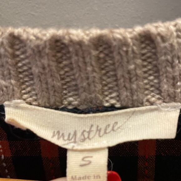 Mystree Anthropologie Textured Cable Knit Beige Sweater | S, Angora Blend, Plaid - Picture 7 of 7